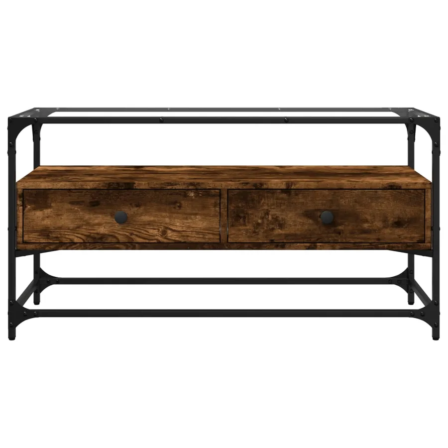 Meuble TV avec dessus en verre chêne fumé bois d'ingénierie - 4