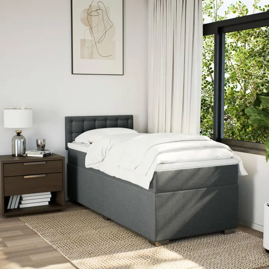 Sommier à lattes de lit avec matelas Gris foncé 90x200 cm Tissu - 4