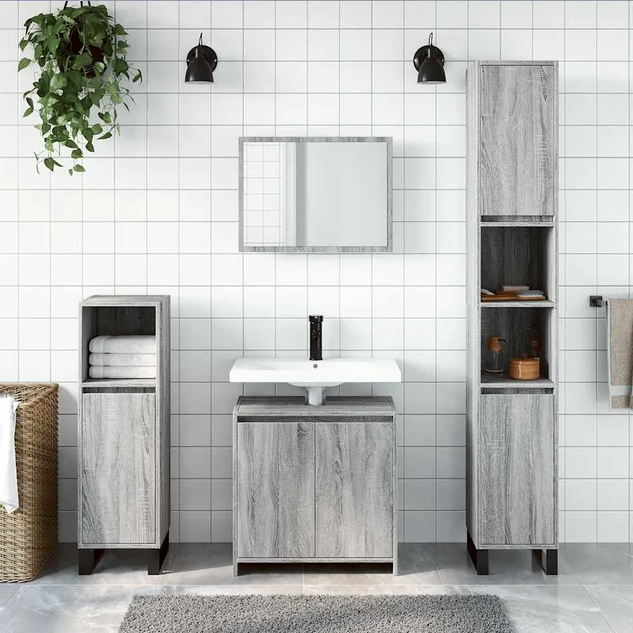 Ensemble de meubles de salle de bain 2 pcs Sonoma gris - 3
