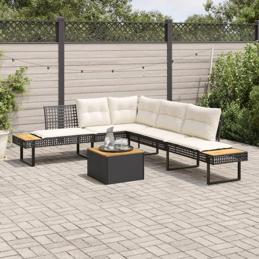 Salon de jardin avec coussins 2 pcs noir résine tressée acacia - 2