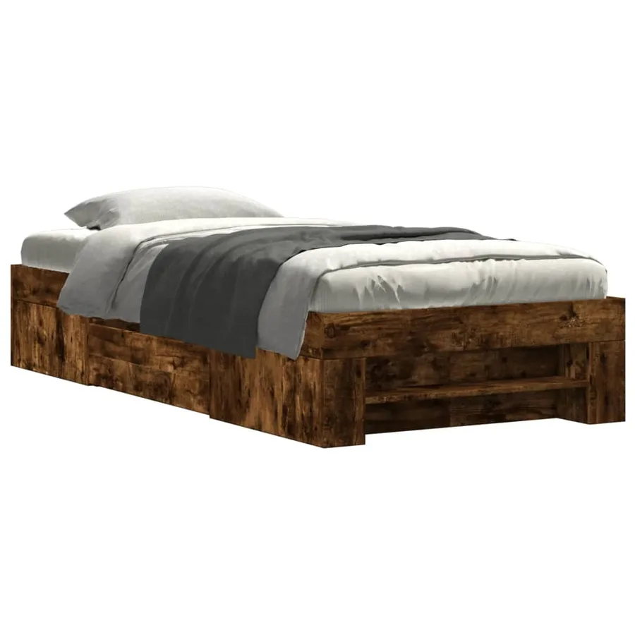 Cadre de lit sans matelas chêne fumé 90x200cm bois d'ingénierie - 2