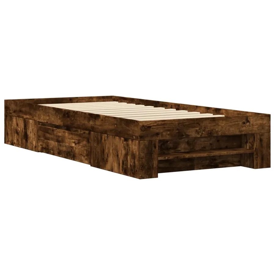 Cadre de lit sans matelas chêne fumé 90x200cm bois d'ingénierie - 3