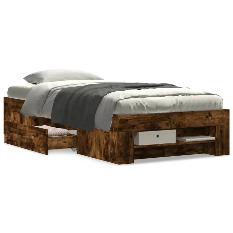 Cadre de lit sans matelas chêne fumé 90x200cm bois d'ingénierie - 4