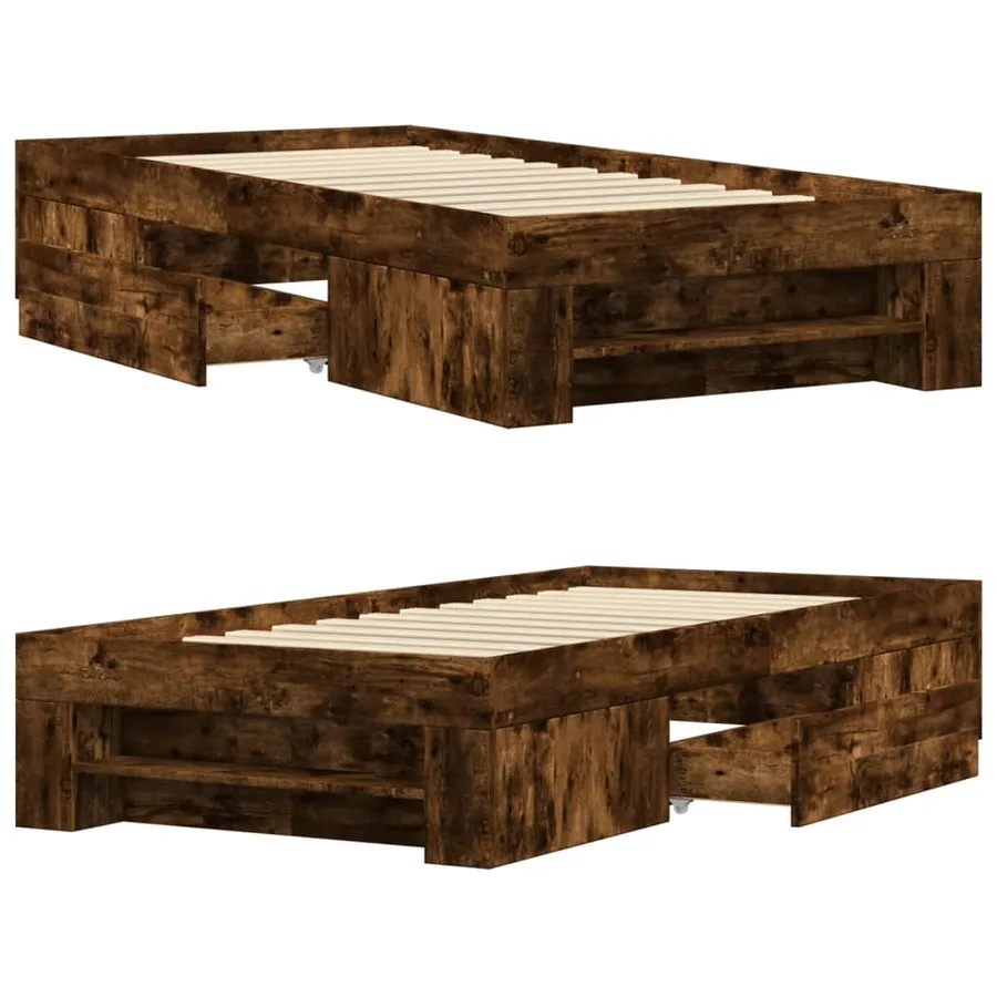 Cadre de lit sans matelas chêne fumé 90x200cm bois d'ingénierie - 8