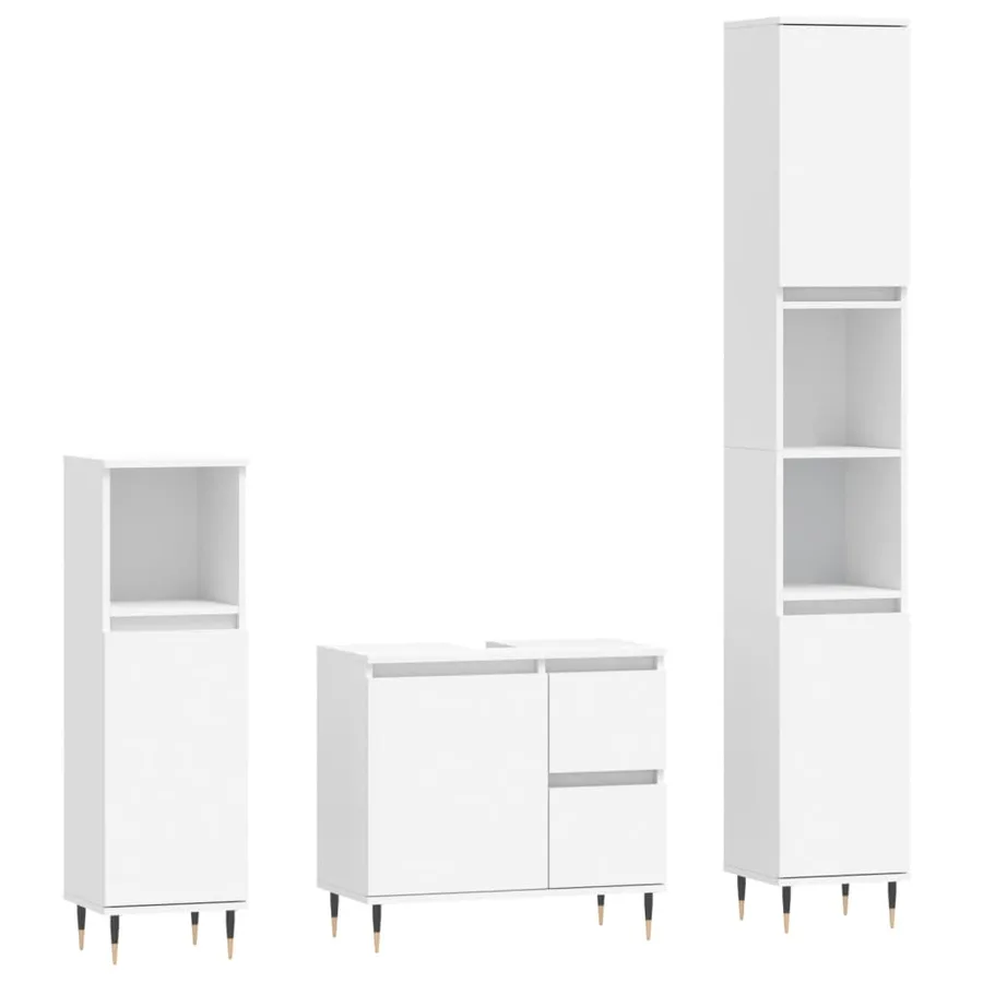 Ensemble de meubles salle de bain 3 pcs blanc bois d'ingénierie - 2