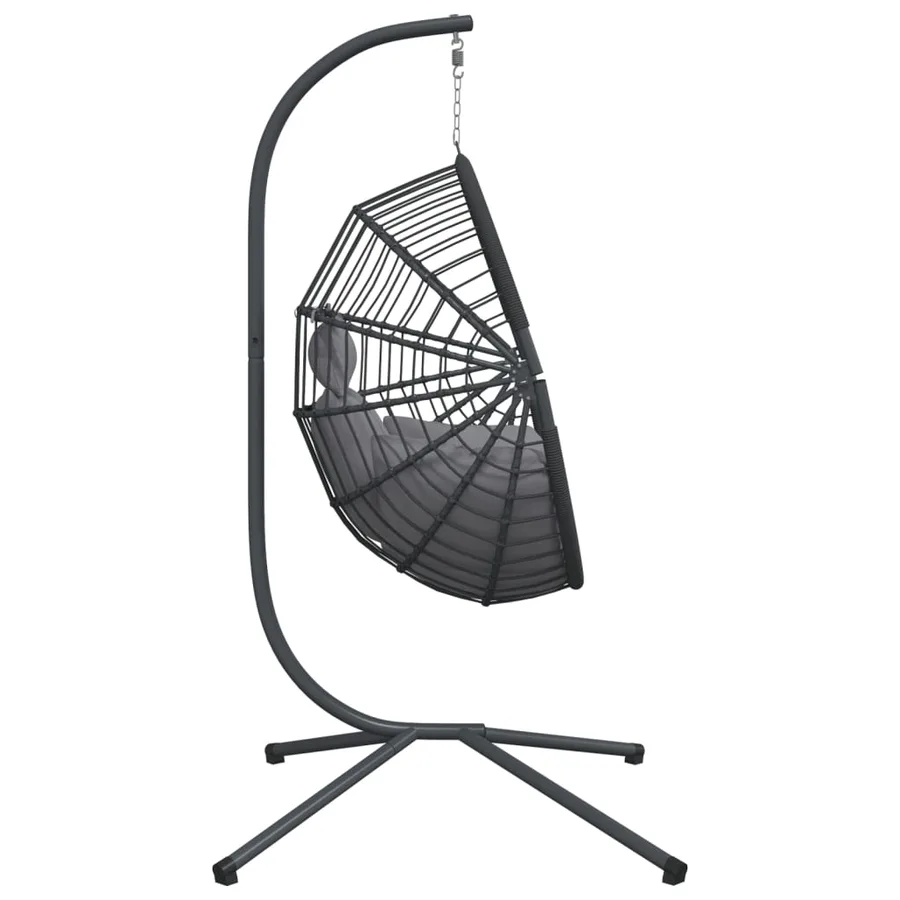 Chaise suspendue en forme d'œuf et support gris rotin et acier - 5