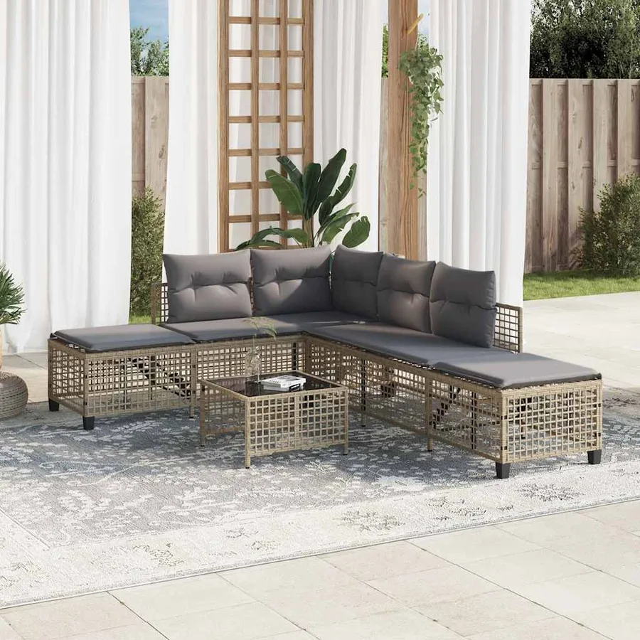 Salon de jardin d'angle avec coussins 3pcs mélange beige rotin - 3