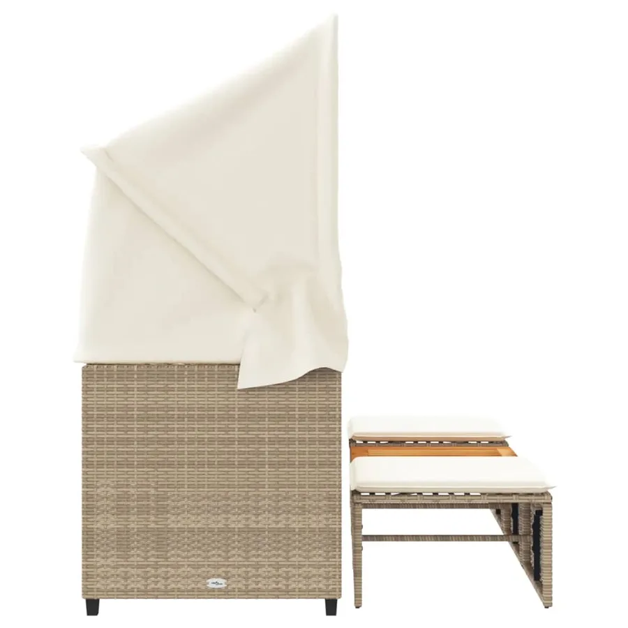 Canapé de jardin 3 places avec auvent et tabourets beige rotin - 5