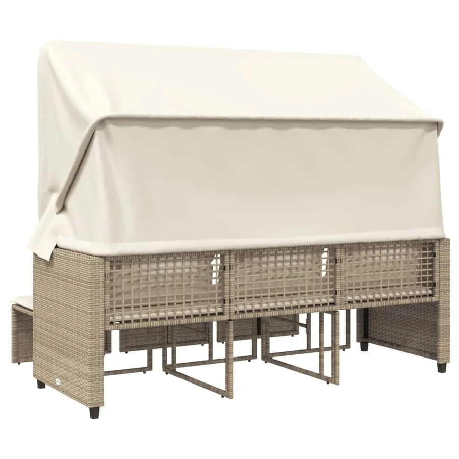 Canapé de jardin 3 places avec auvent et tabourets beige rotin - 6