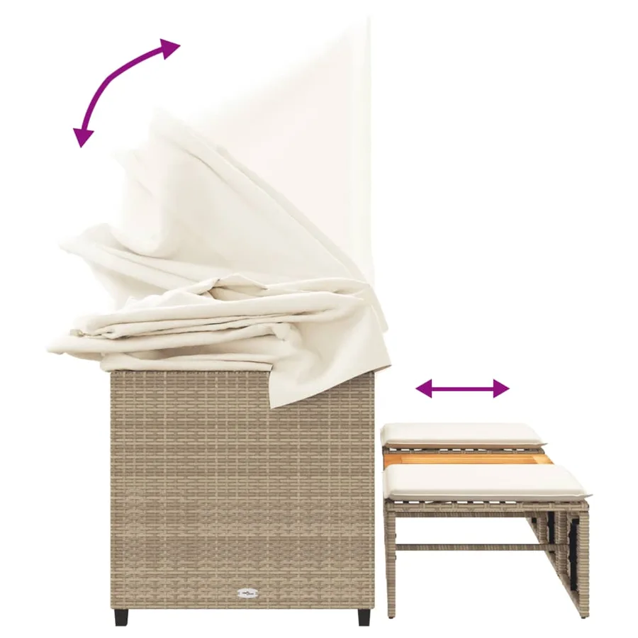 Canapé de jardin 3 places avec auvent et tabourets beige rotin - 8