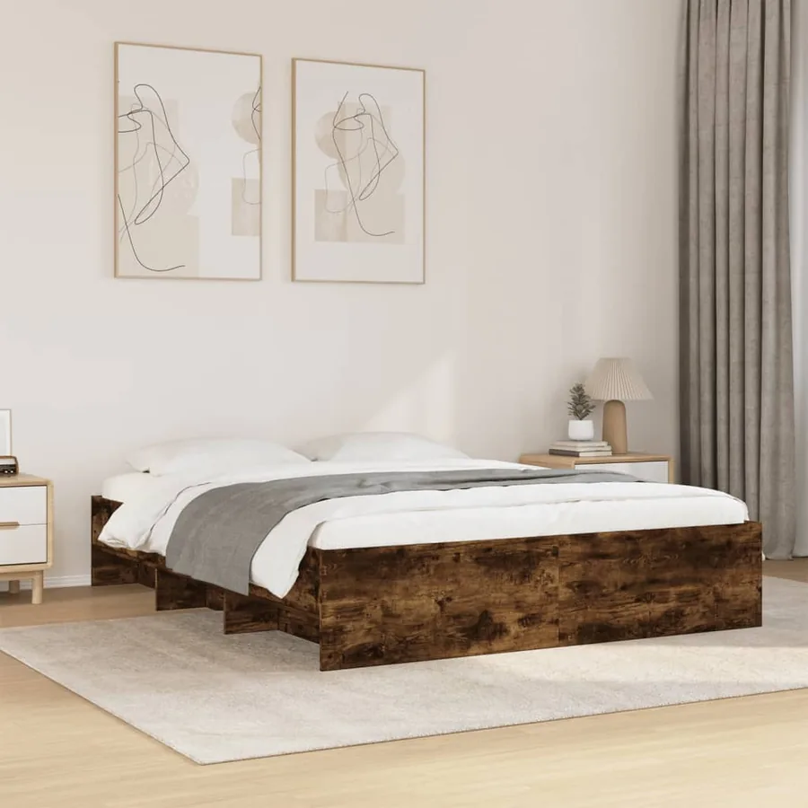 Cadre de lit sans matelas chêne fumé 160x200 cm bois ingénierie
