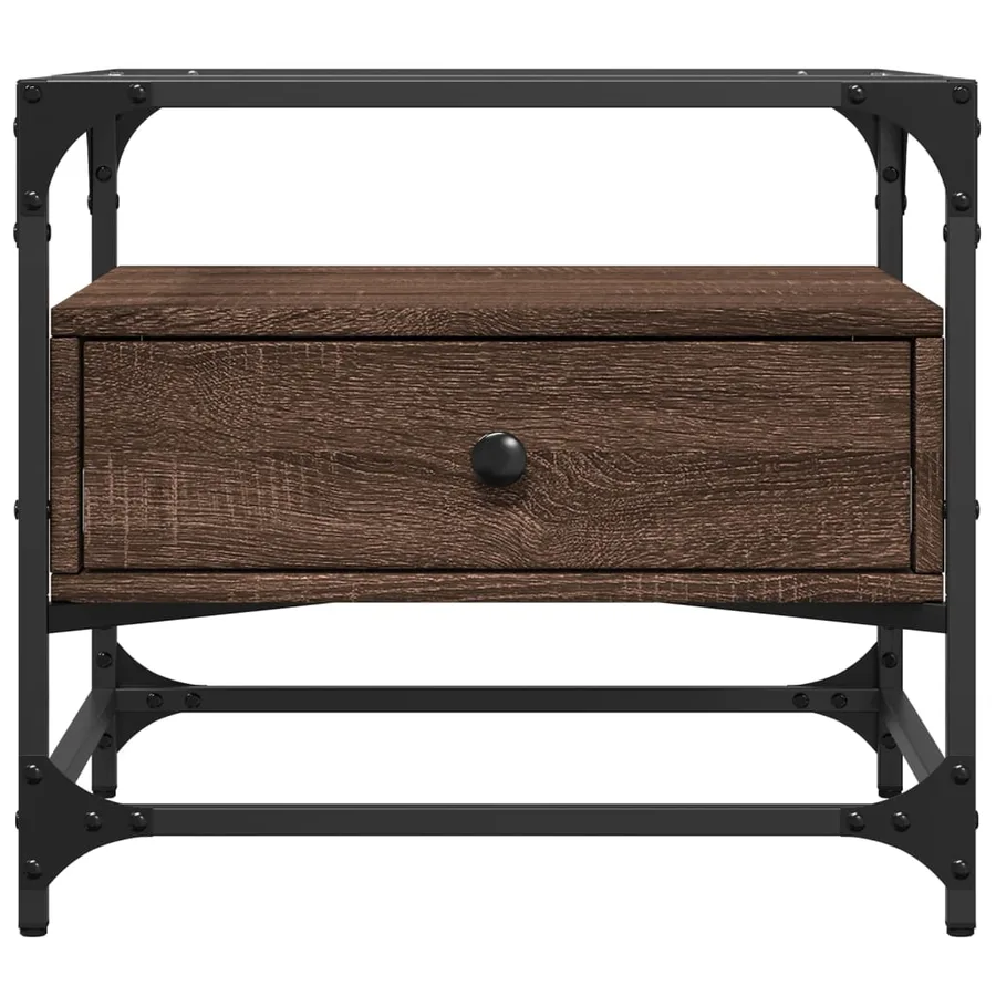 Table basse et dessus en verre chêne marron 50x50x45 cm acier - 4