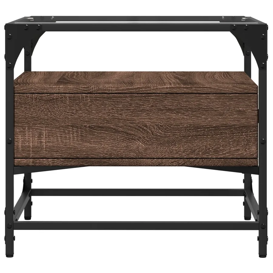 Table basse et dessus en verre chêne marron 50x50x45 cm acier - 5