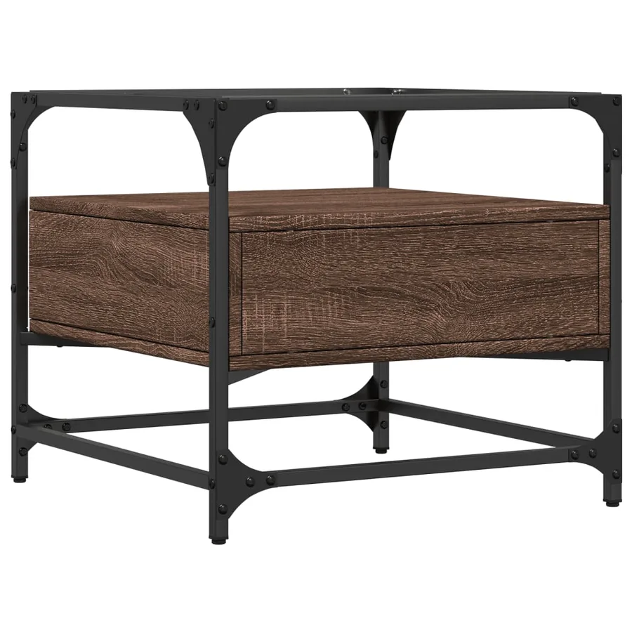 Table basse et dessus en verre chêne marron 50x50x45 cm acier - 6