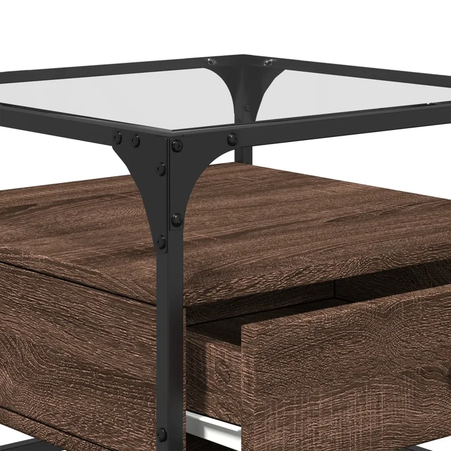 Table basse et dessus en verre chêne marron 50x50x45 cm acier - 8