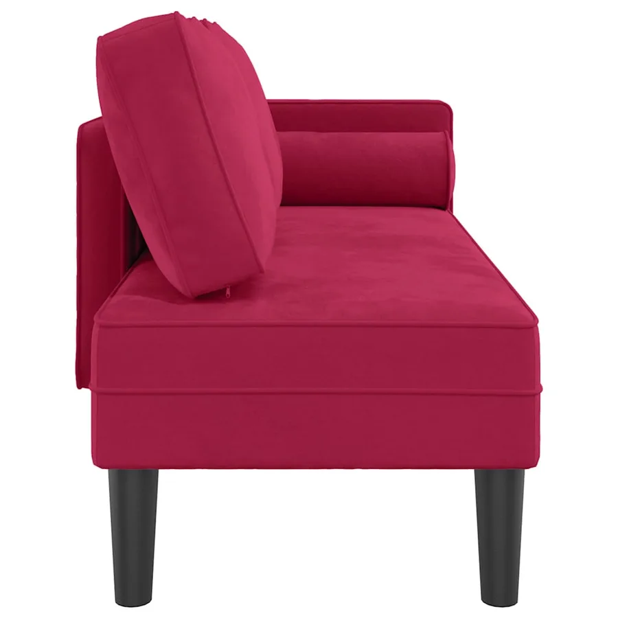 Chaise longue avec coussins rouge bordeaux velours - 4