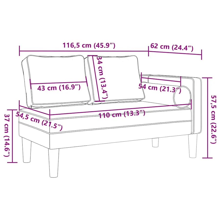 Chaise longue avec coussins rouge bordeaux velours - 8