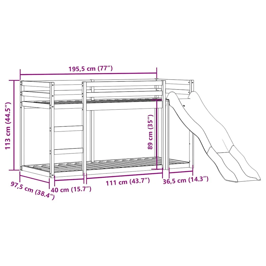 Lit superposé avec toboggan et échelle sans matelas 90x190 cm - 11