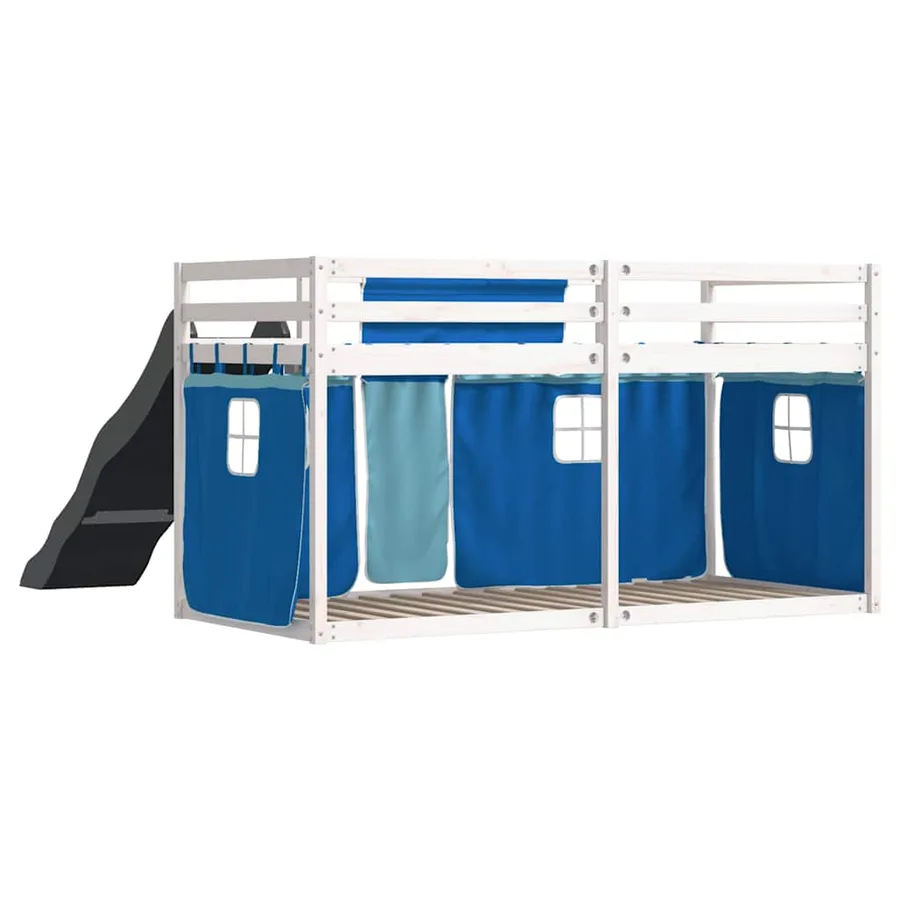 Lit superposé sans matelas avec toboggan et rideaux 90x190 cm - 10