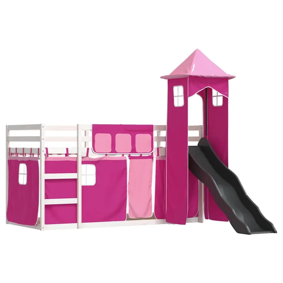 Lit superposé sans matelas avec toboggan et rideaux 90x190 cm - 3