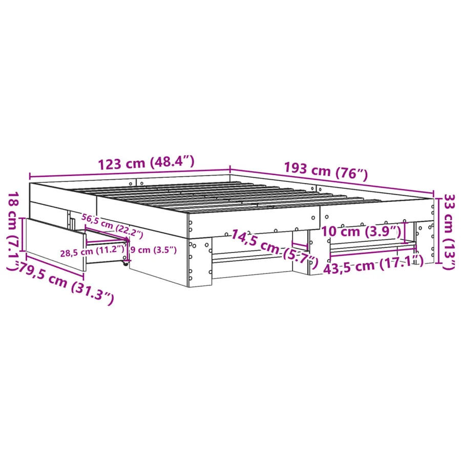 Cadre de lit sans matelas sonoma gris 120x190 cm - 11