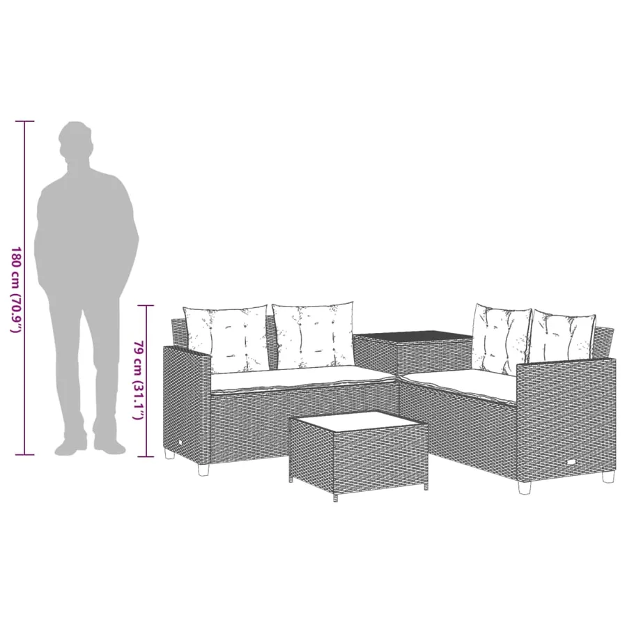 Canapé de jardin avec table et coussins en forme de L gris - 13