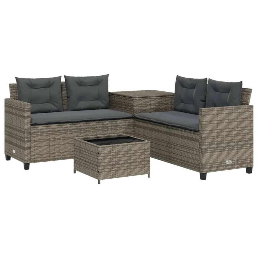 Canapé de jardin avec table et coussins en forme de L gris - 2