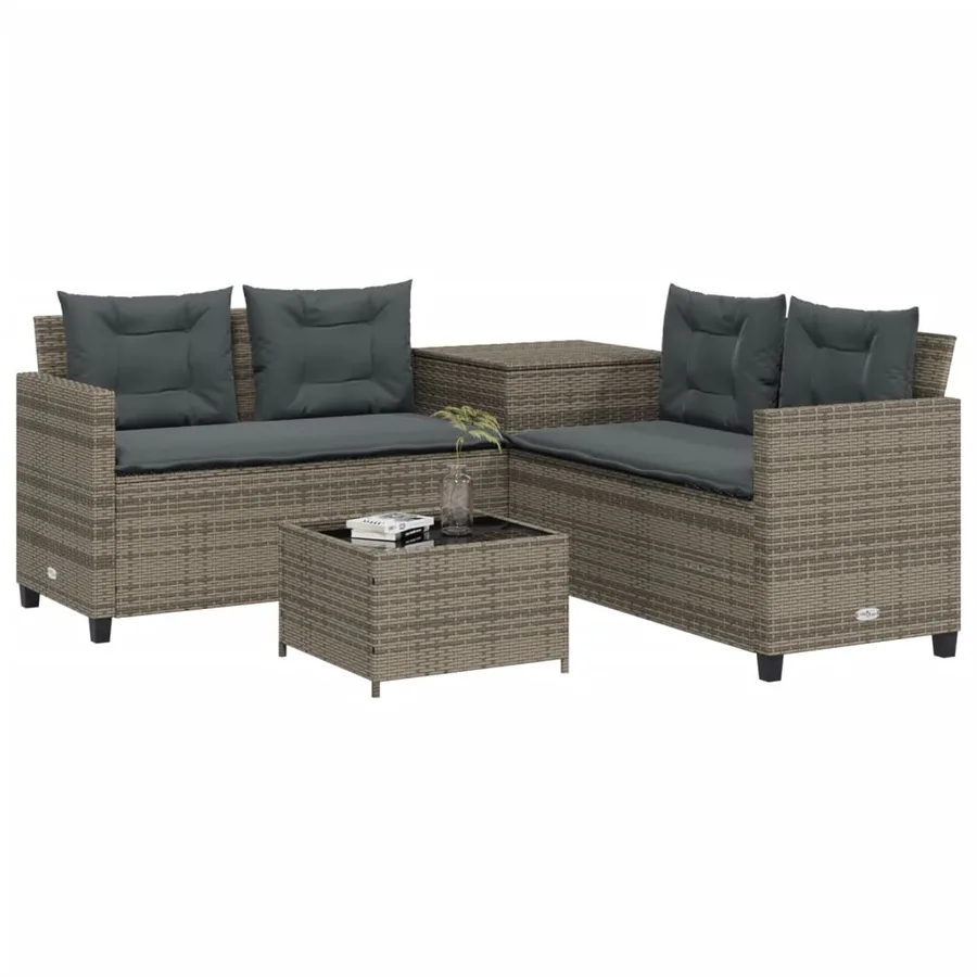 Canapé de jardin avec table et coussins en forme de L gris - 3