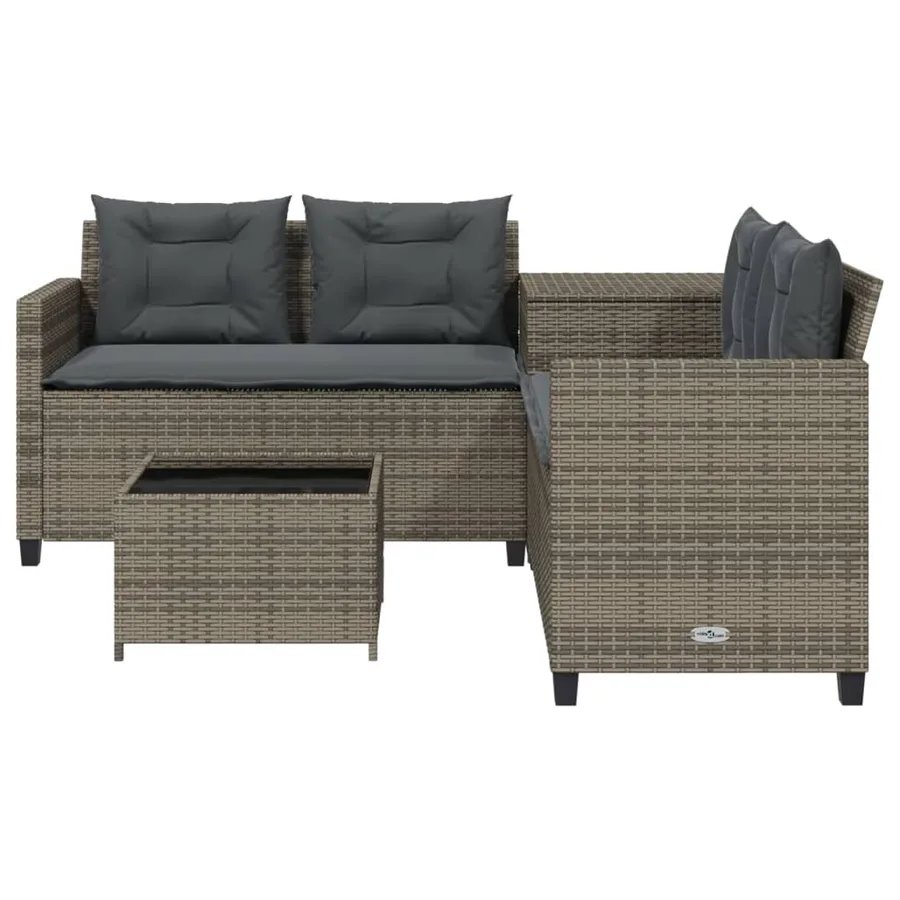 Canapé de jardin avec table et coussins en forme de L gris - 4