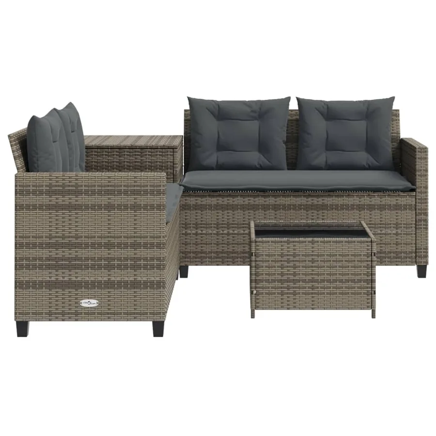 Canapé de jardin avec table et coussins en forme de L gris - 5