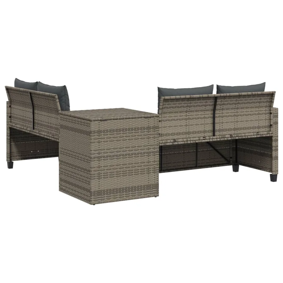 Canapé de jardin avec table et coussins en forme de L gris - 6