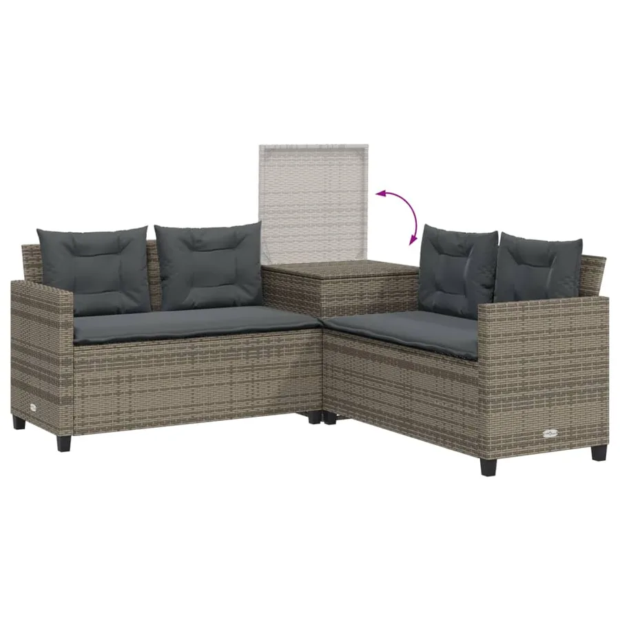 Canapé de jardin avec table et coussins en forme de L gris - 7