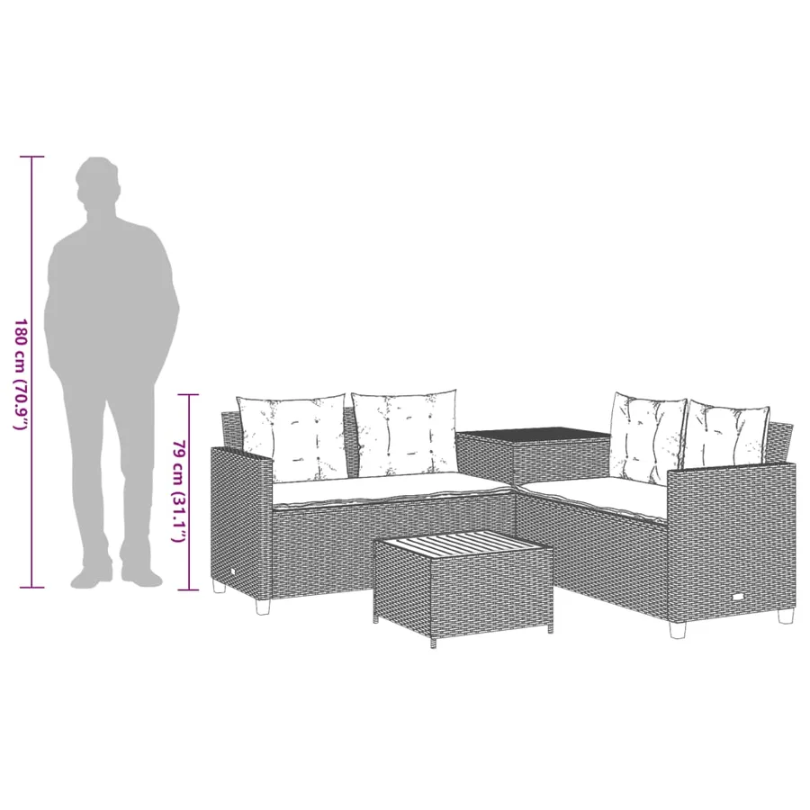 Canapé de jardin avec table et coussins en forme de L noir - 13