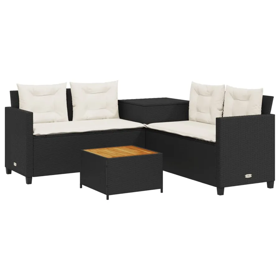 Canapé de jardin avec table et coussins en forme de L noir - 2