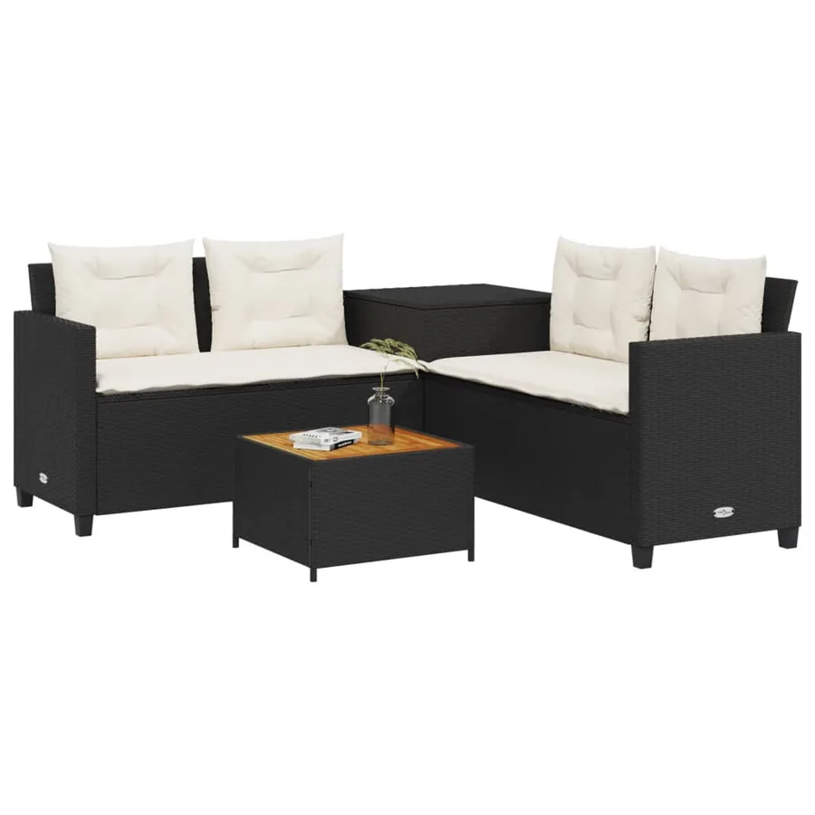 Canapé de jardin avec table et coussins en forme de L noir - 3