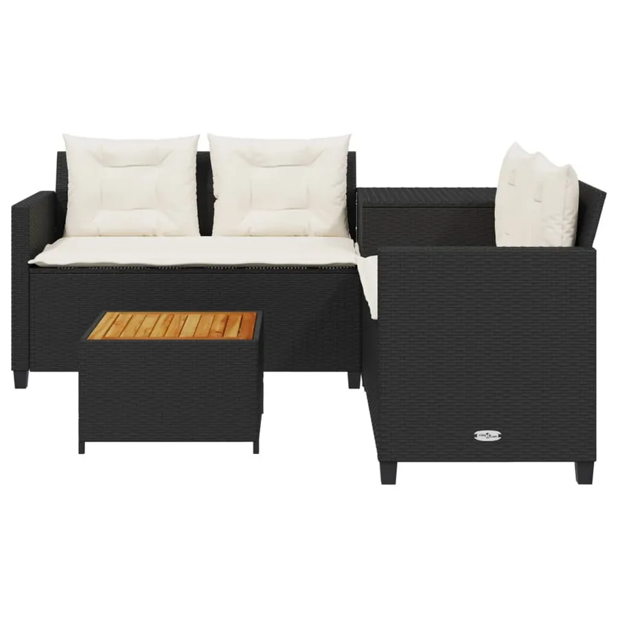 Canapé de jardin avec table et coussins en forme de L noir - 4