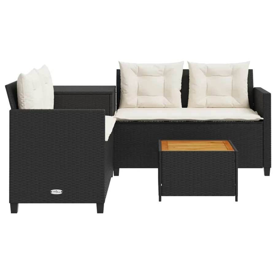 Canapé de jardin avec table et coussins en forme de L noir - 5