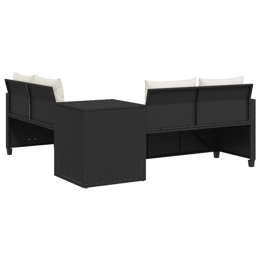 Canapé de jardin avec table et coussins en forme de L noir - 6