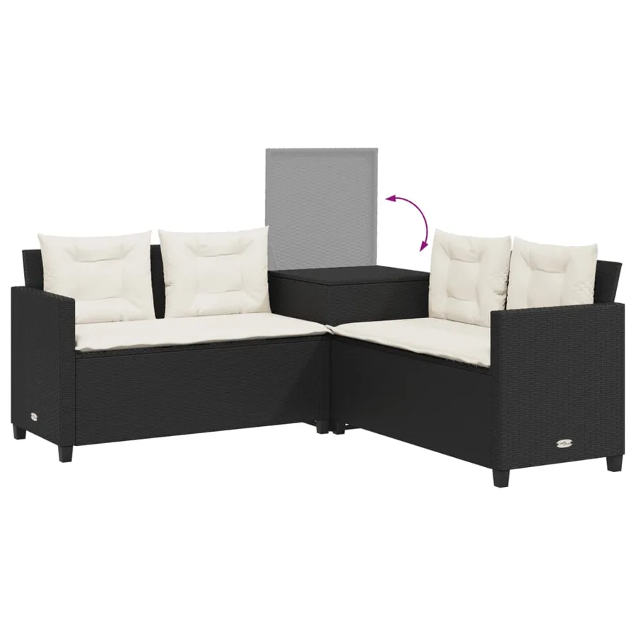 Canapé de jardin avec table et coussins en forme de L noir - 7