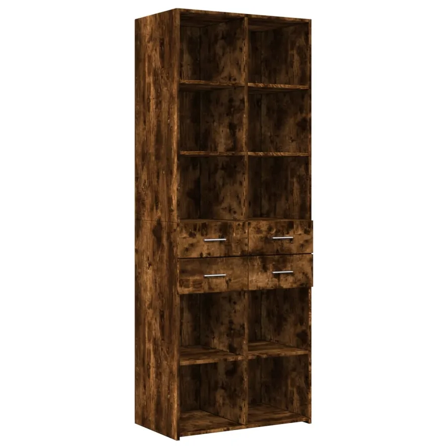 Buffet haut chêne fumé 70x42,5x185 cm bois d'ingénierie - 2