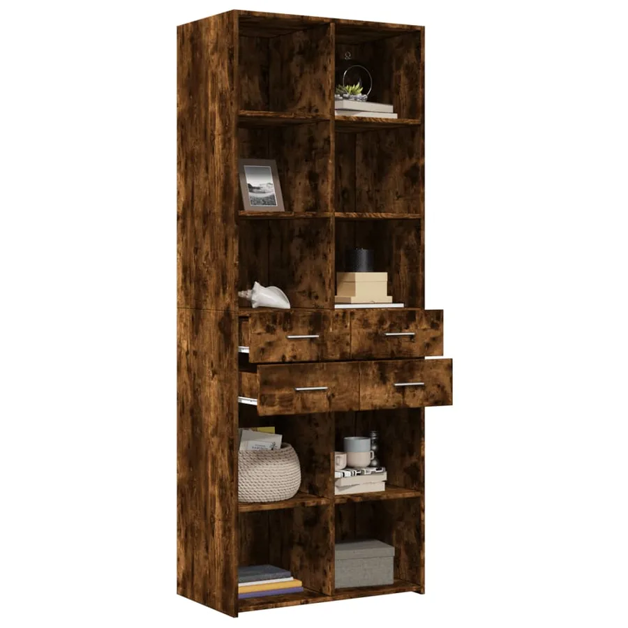 Buffet haut chêne fumé 70x42,5x185 cm bois d'ingénierie - 3