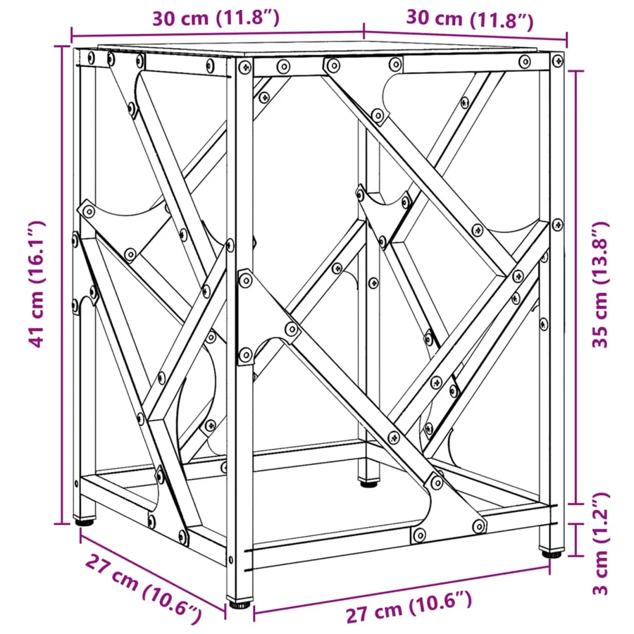 Table basse avec dessus en verre transparent 30x30x41 cm acier - 9
