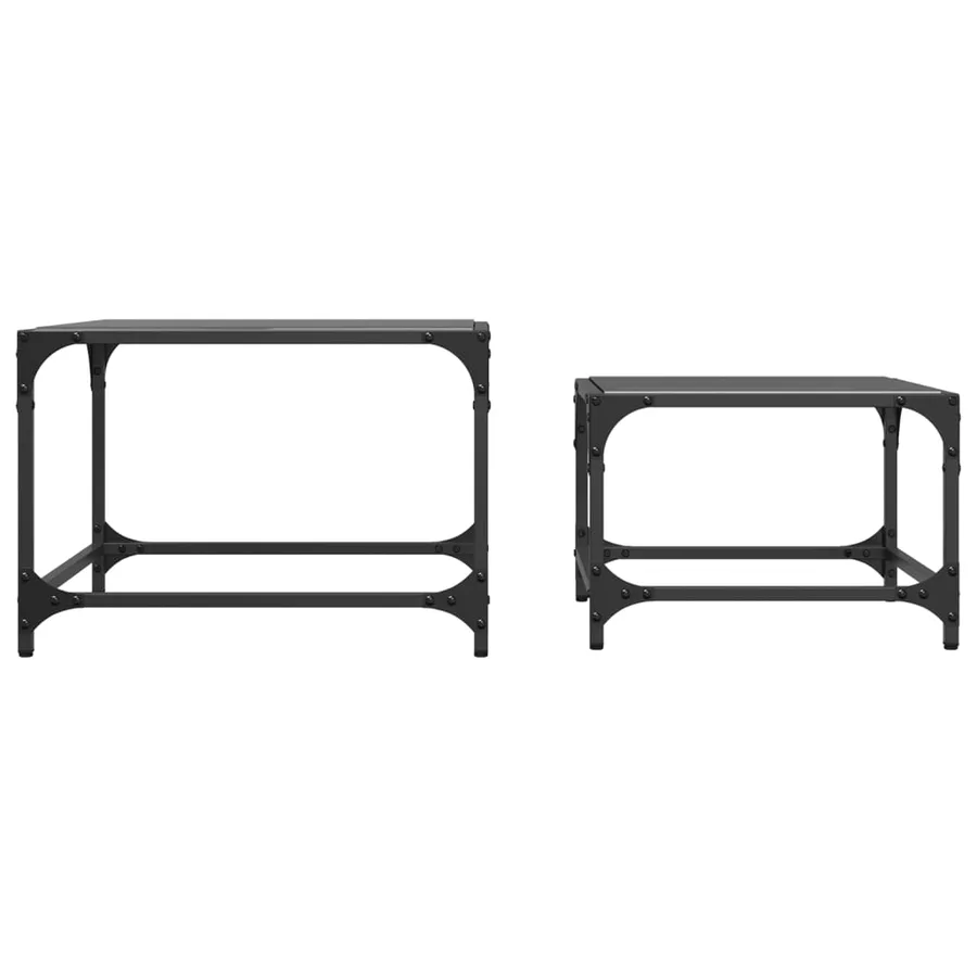 Tables basses gigognes 2 pcs dessus en verre noir acier - 4