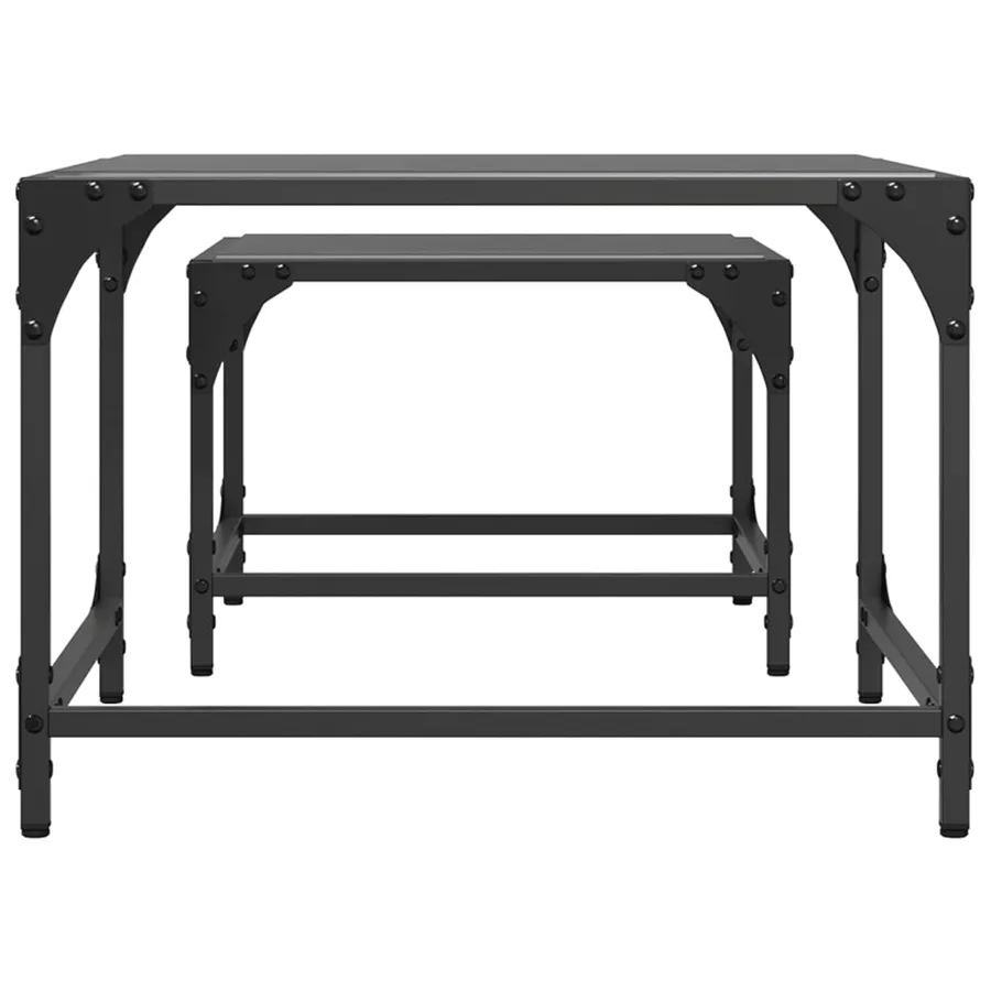 Tables basses gigognes 2 pcs dessus en verre noir acier - 5