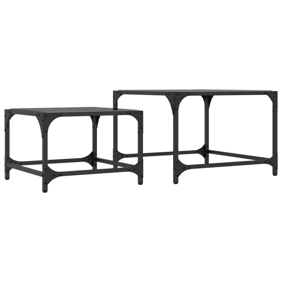 Tables basses gigognes 2 pcs dessus en verre noir acier - 6
