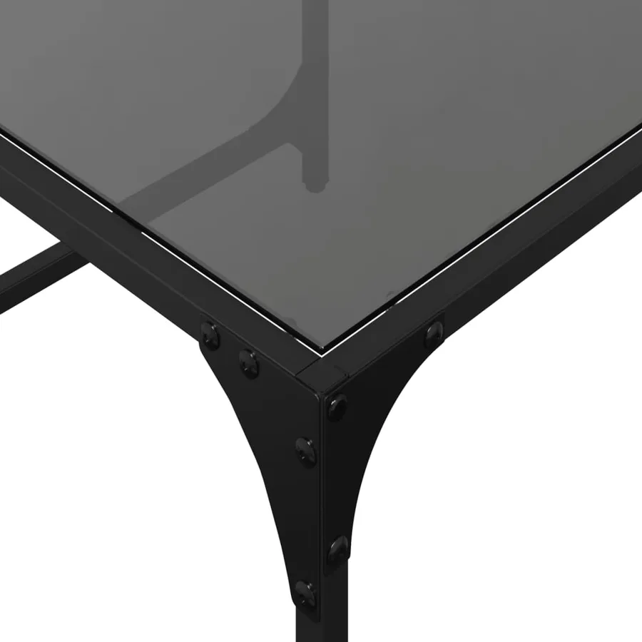 Tables basses gigognes 2 pcs dessus en verre noir acier - 7