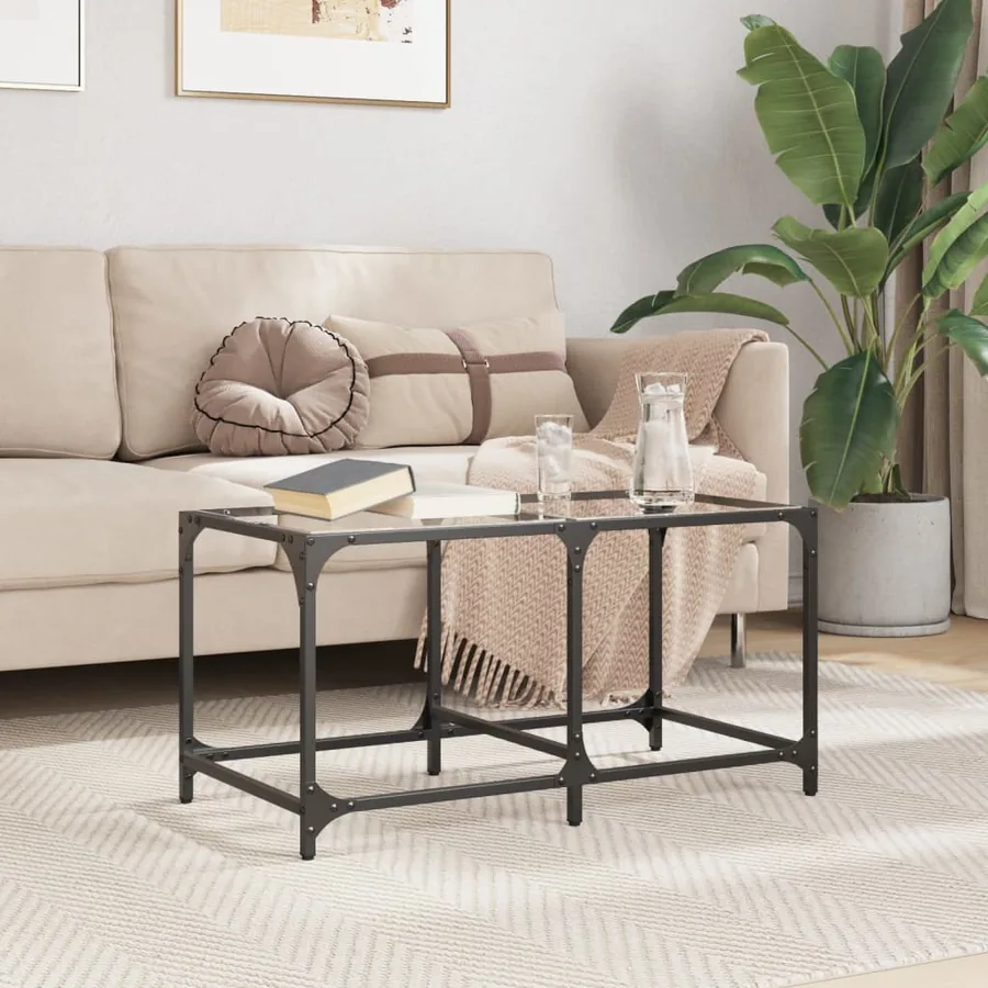 Table basse avec dessus en verre transparent 78,5x40x40cm acier