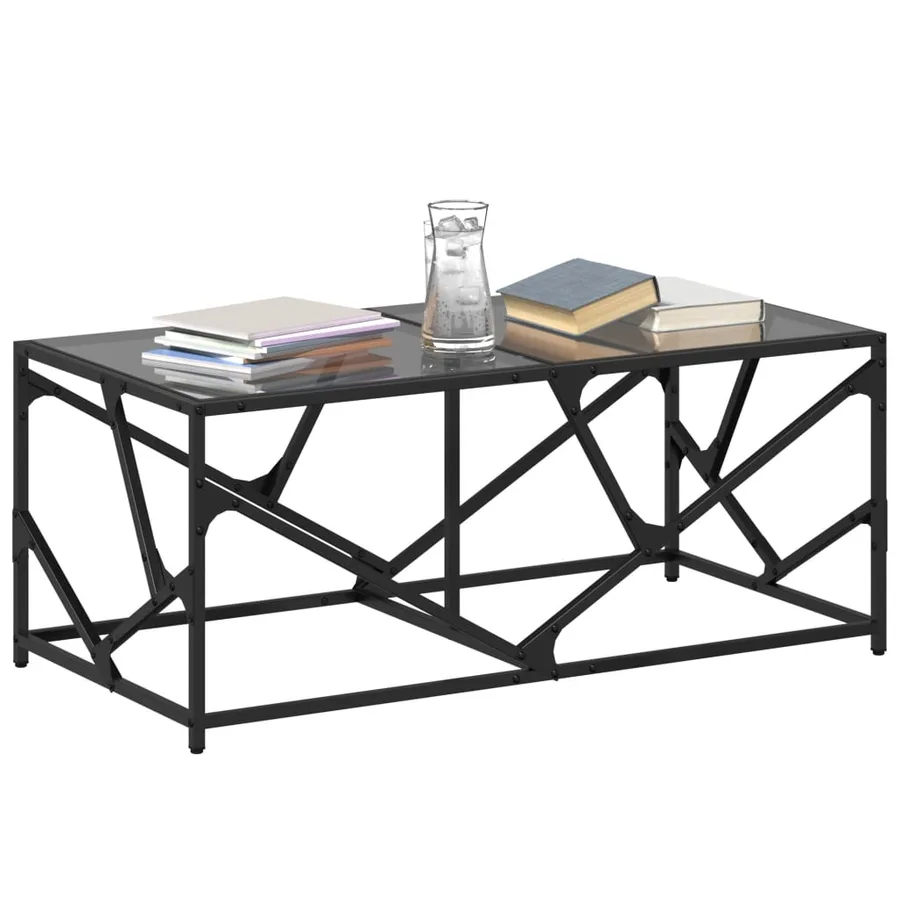 Table basse avec dessus en verre noir 98,5x50x41 cm acier - 3
