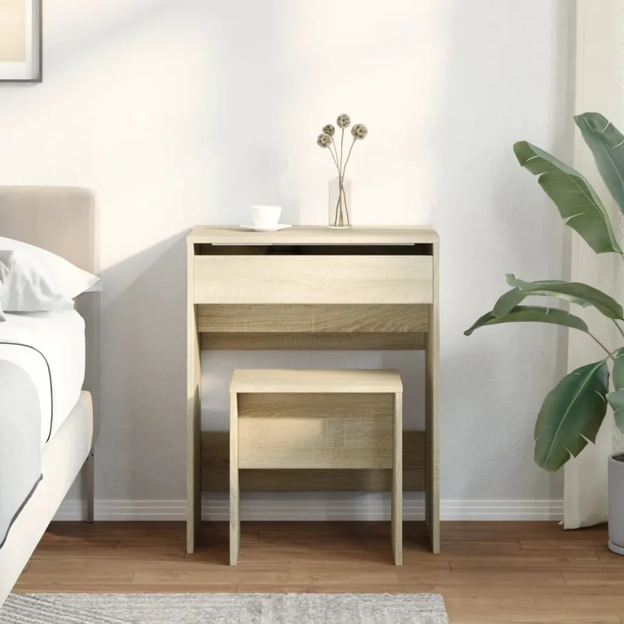 Coiffeuse et tabouret chêne sonoma 60x40x113,5 cm - 3