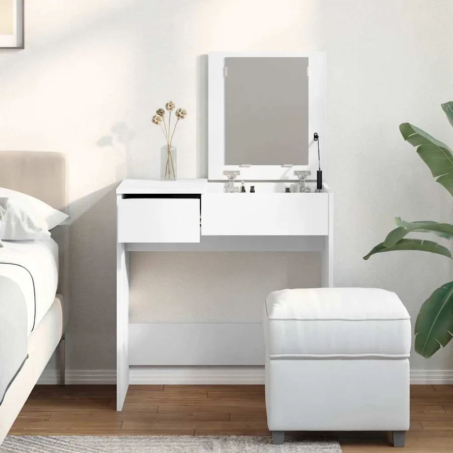 Coiffeuse avec miroir blanc 73x46,5x120 cm - 4